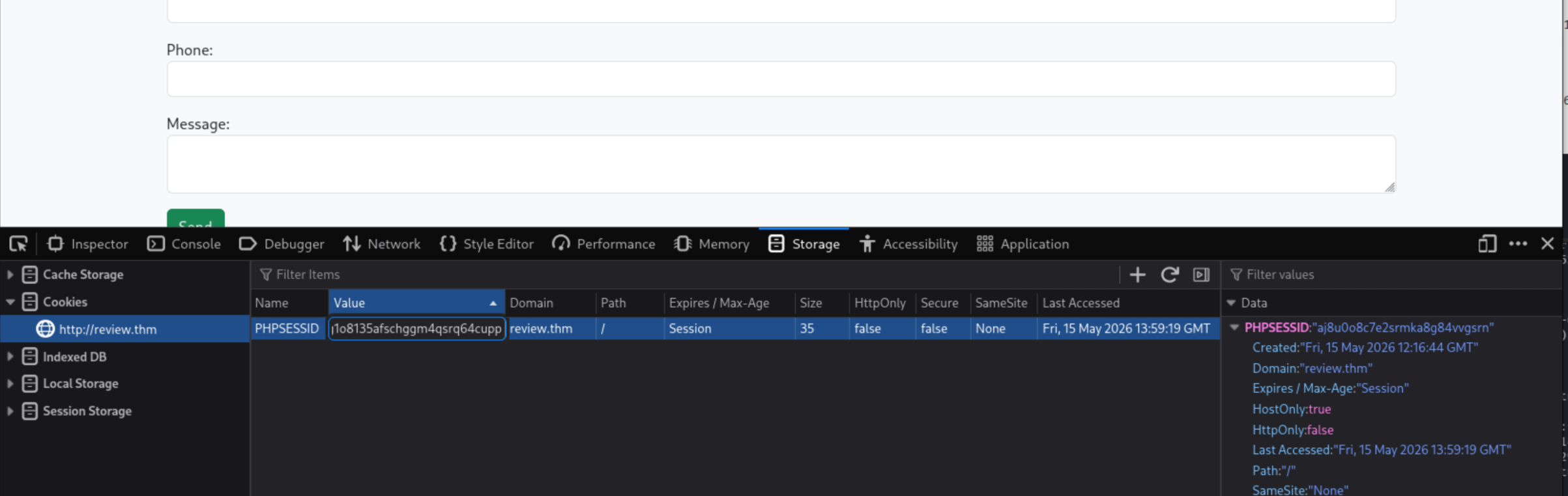 DevTools cookie replacement with stolen session cookie